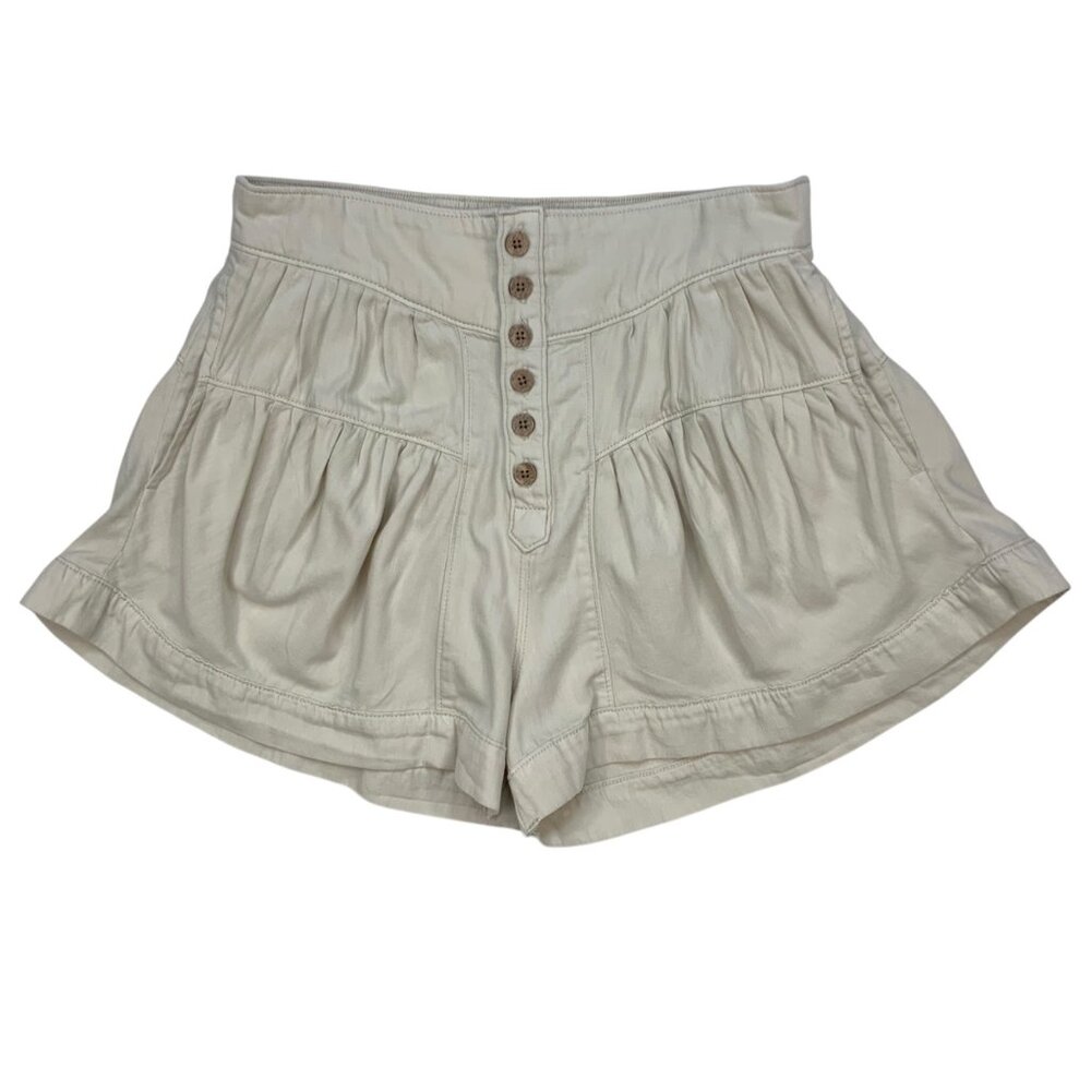Free People We The Free Fleur Denim Shorts L Bright Lights Cream Pleated Hi Rise